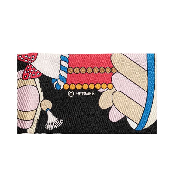 Pre Loved Hermes La Patisserie Francaise Silk Twilly Scarf Women Black Scarves & - Picture 3 of 7